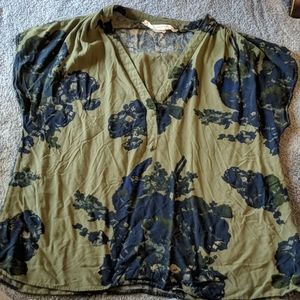 Olive green shirt with navy flowers